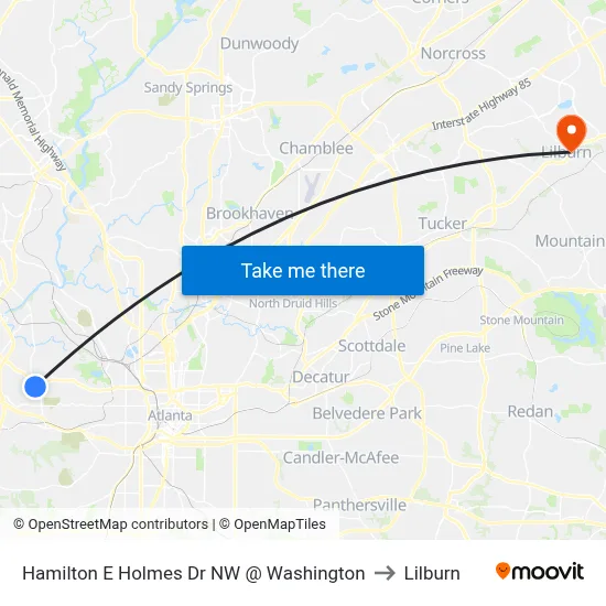Hamilton E Holmes Dr NW @ Washington to Lilburn map