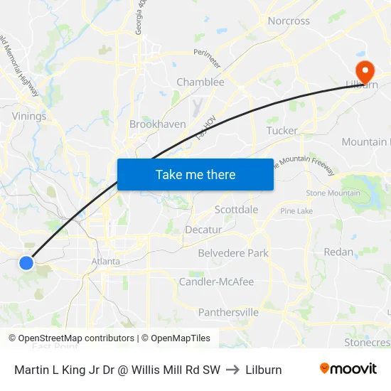 Martin L King Jr Dr @ Willis Mill Rd SW to Lilburn map