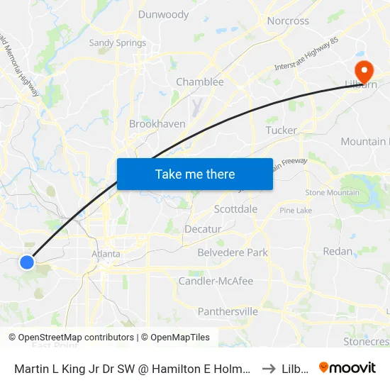 Martin L King Jr Dr SW @ Hamilton E Holmes Dr NW to Lilburn map