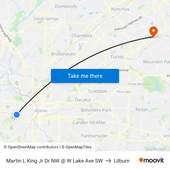 Martin L King Jr Dr NW @ W Lake Ave SW to Lilburn map