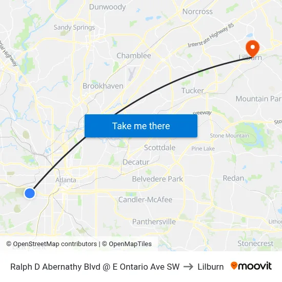 Ralph D Abernathy Blvd @ E Ontario Ave SW to Lilburn map