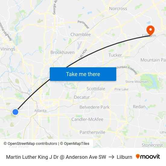 Martin Luther King J Dr @ Anderson Ave SW to Lilburn map