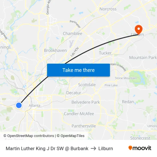 Martin Luther King J Dr SW @ Burbank to Lilburn map