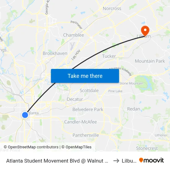 Atlanta Student Movement Blvd @ Walnut St SW to Lilburn map