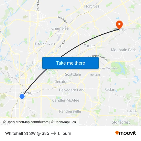 Whitehall St SW @ 385 to Lilburn map