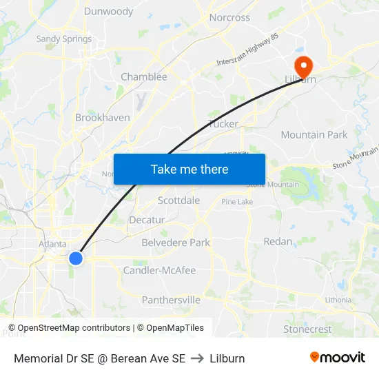 Memorial Dr SE @ Berean Ave SE to Lilburn map