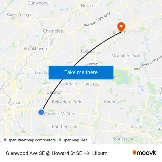 Glenwood Ave SE @ Howard St SE to Lilburn map