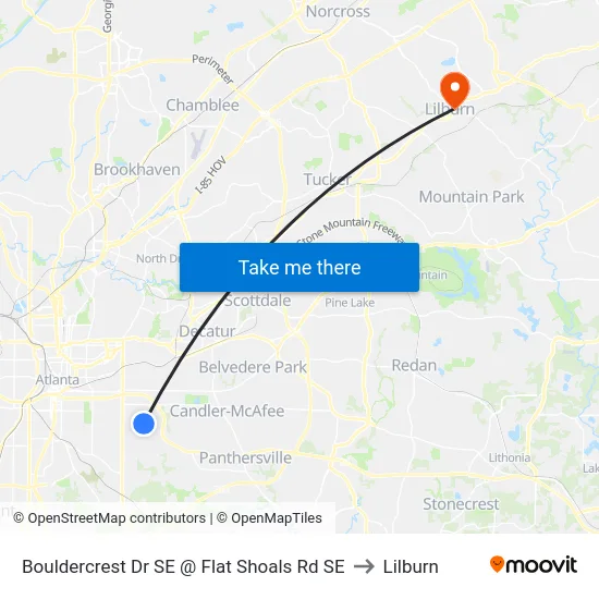 Bouldercrest Dr SE @ Flat Shoals Rd SE to Lilburn map