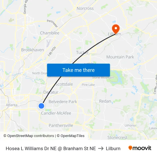 Hosea L Williams Dr NE @ Branham St NE to Lilburn map