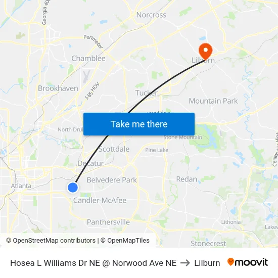 Hosea L Williams Dr NE @ Norwood Ave NE to Lilburn map
