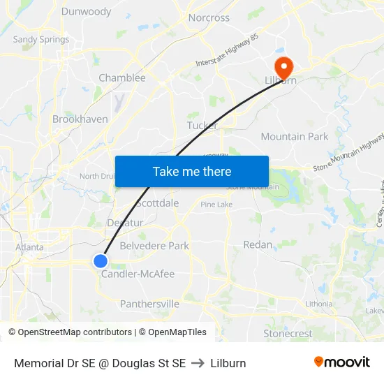 Memorial Dr SE @ Douglas St SE to Lilburn map