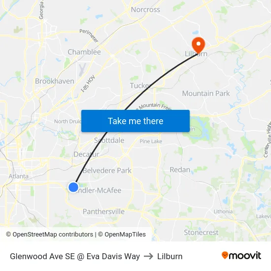 Glenwood Ave SE @ Eva Davis Way to Lilburn map