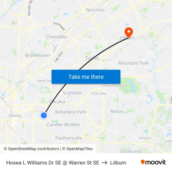 Hosea L Williams Dr SE @ Warren St SE to Lilburn map