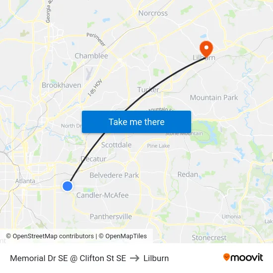 Memorial Dr SE @ Clifton St SE to Lilburn map