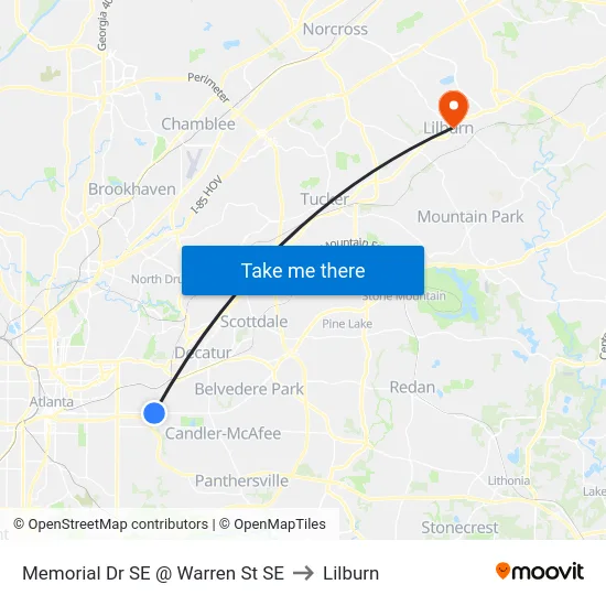 Memorial Dr SE @ Warren St SE to Lilburn map