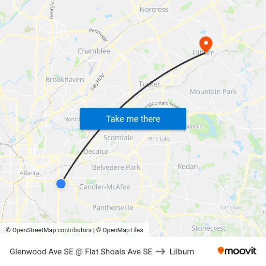 Glenwood Ave SE @ Flat Shoals Ave SE to Lilburn map