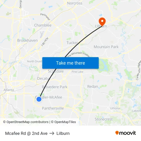 Mcafee Rd @ 2nd Ave to Lilburn map
