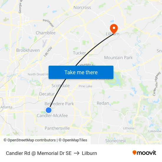 Candler Rd @ Memorial Dr SE to Lilburn map