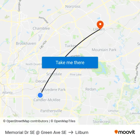 Memorial Dr SE @ Green Ave SE to Lilburn map