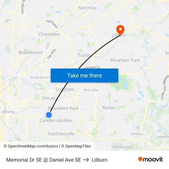 Memorial Dr SE @ Daniel Ave SE to Lilburn map