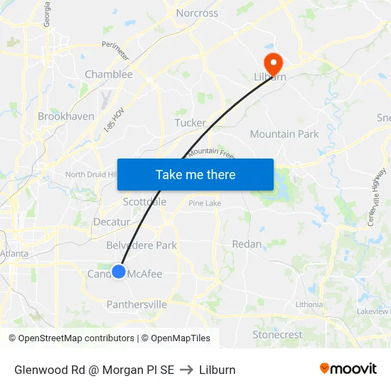 Glenwood Rd @ Morgan Pl SE to Lilburn map