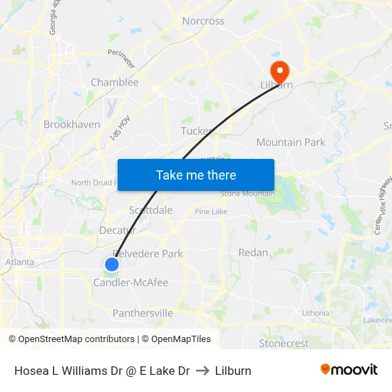 Hosea L Williams Dr @ E Lake Dr to Lilburn map