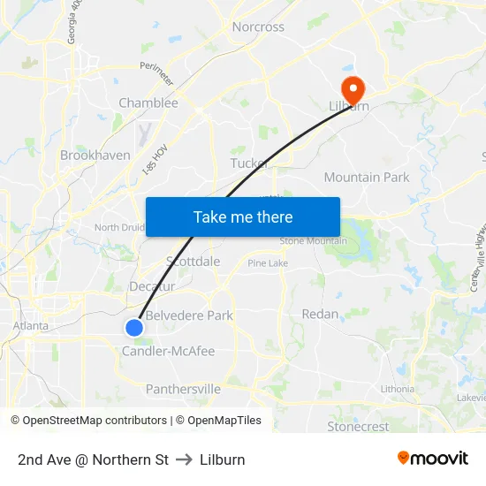 2nd Ave @ Northern St to Lilburn map