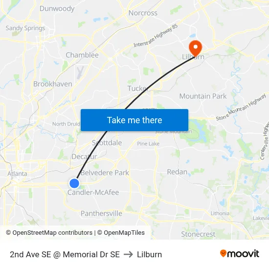 2nd Ave SE @ Memorial Dr SE to Lilburn map