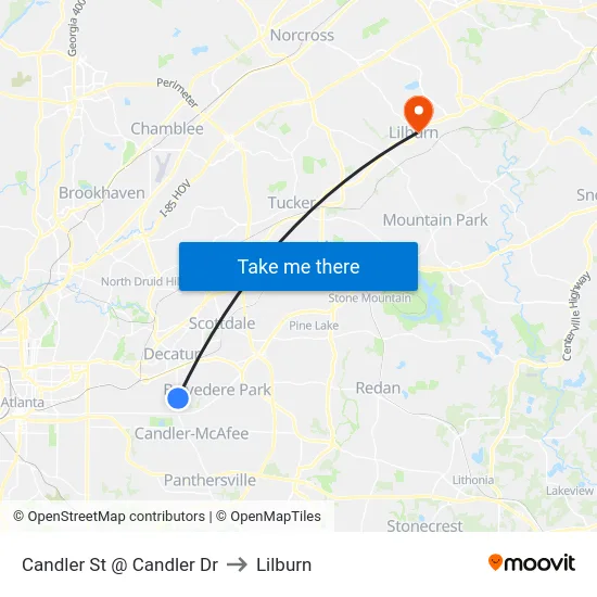 Candler St @ Candler Dr to Lilburn map