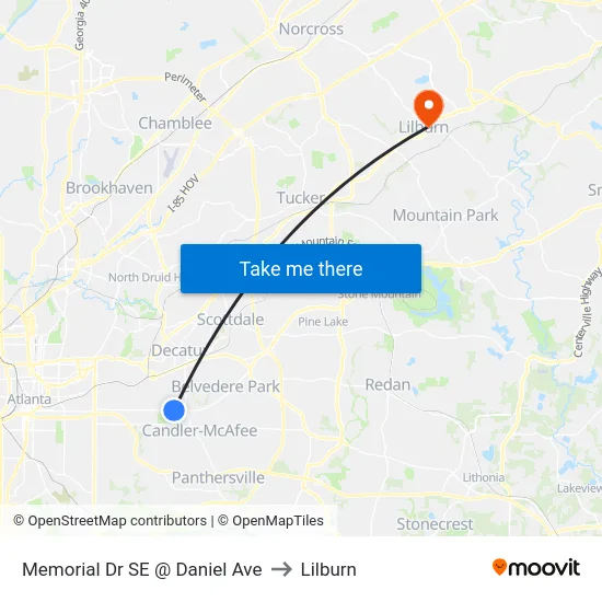 Memorial Dr SE @ Daniel Ave to Lilburn map