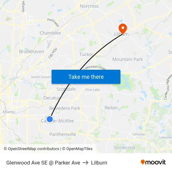 Glenwood Ave SE @ Parker Ave to Lilburn map