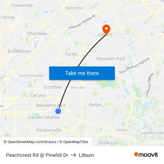 Peachcrest Rd @ Pinehill Dr to Lilburn map