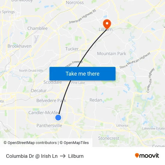 Columbia Dr @ Irish Ln to Lilburn map