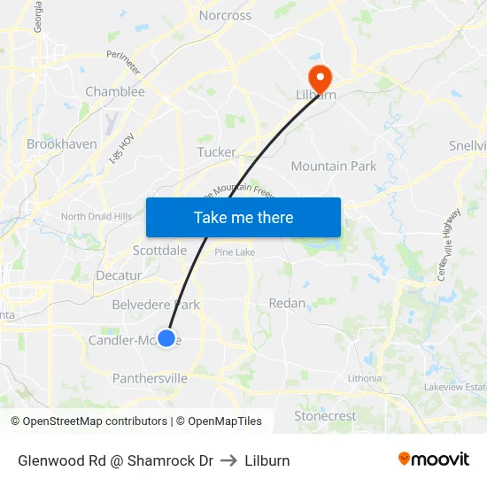 Glenwood Rd @ Shamrock Dr to Lilburn map