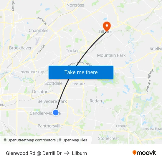 Glenwood Rd @ Derrill Dr to Lilburn map
