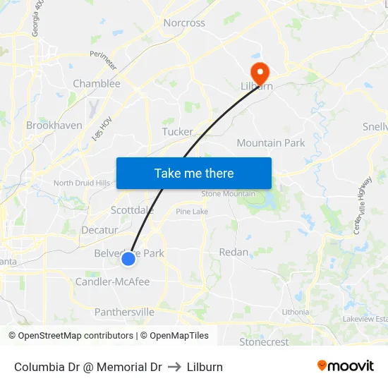 Columbia Dr @ Memorial Dr to Lilburn map