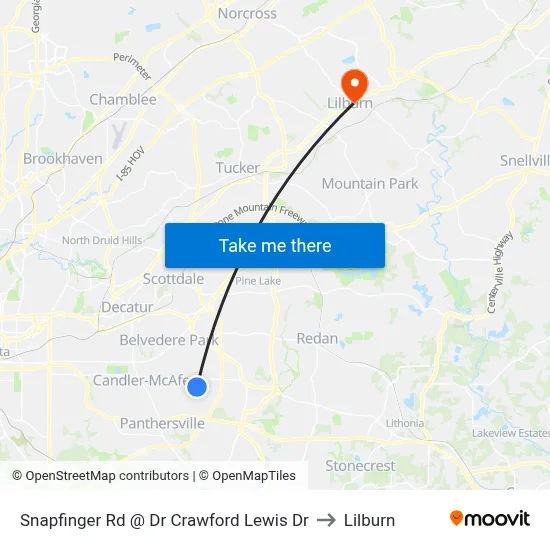 Snapfinger Rd @ Dr Crawford Lewis Dr to Lilburn map