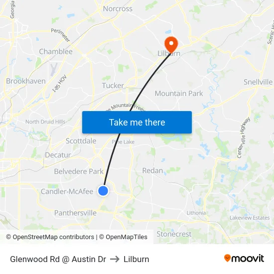 Glenwood Rd @ Austin Dr to Lilburn map