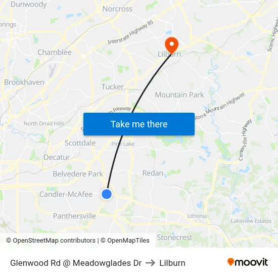 Glenwood Rd @ Meadowglades Dr to Lilburn map