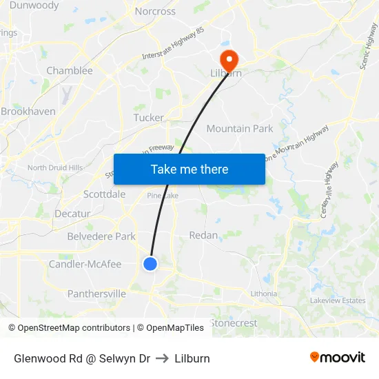 Glenwood Rd @ Selwyn Dr to Lilburn map