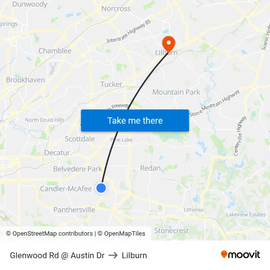 Glenwood Rd @ Austin Dr to Lilburn map
