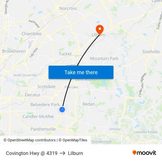 Covington Hwy @ 4319 to Lilburn map