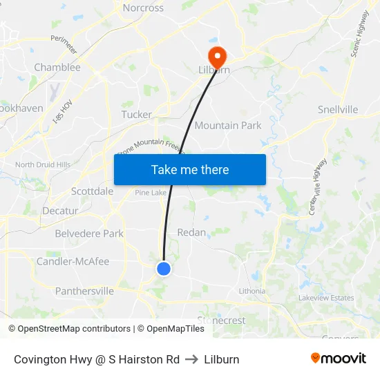 Covington Hwy @ S Hairston Rd to Lilburn map