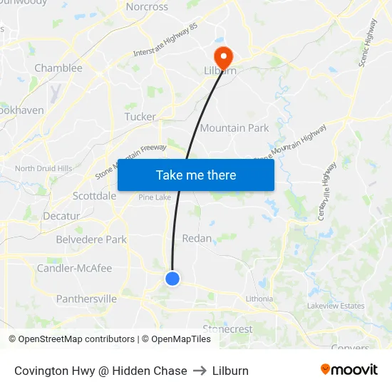 Covington Hwy @ Hidden Chase to Lilburn map