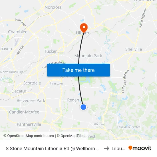 S Stone Mountain Lithonia Rd @ Wellborn Rd to Lilburn map