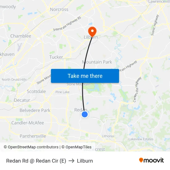 Redan Rd @ Redan Cir (E) to Lilburn map