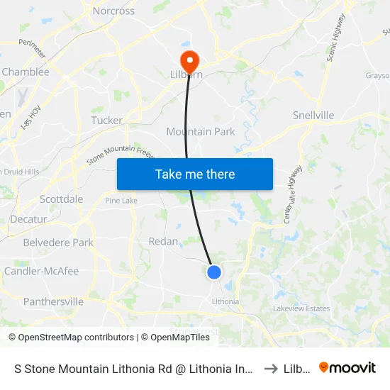 S Stone Mountain Lithonia Rd @ Lithonia Industrial Blvd to Lilburn map