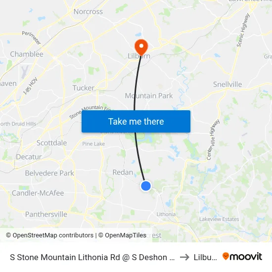 S Stone Mountain Lithonia Rd @ S Deshon Rd to Lilburn map