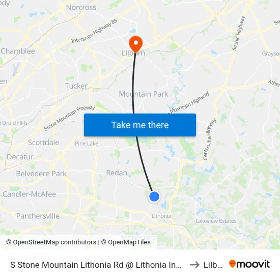 S Stone Mountain Lithonia Rd @ Lithonia Industrial Blvd to Lilburn map