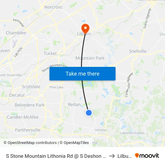 S Stone Mountain Lithonia Rd @ S Deshon Rd to Lilburn map